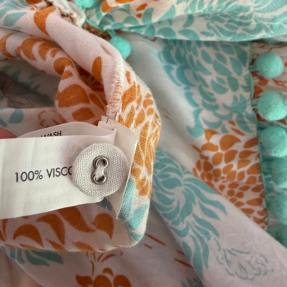 Poupette St Barth Floral PomPom Button Down Sleeveless Maxi Dress Size Small - Picture 8 of 12